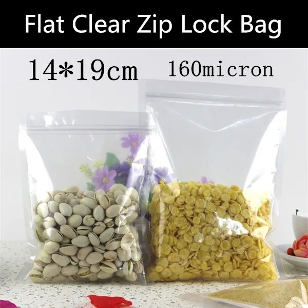 

Free Shipping 200pcs 14cmx19cm 160micron Double Clear Plastic Snack Pouch Zip Lock Cereals/Meat/Tea/Powder Packaging Bag
