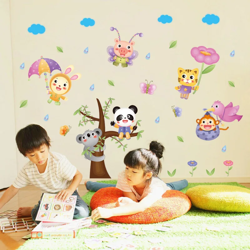 

Cartoon flying animals in the rain living room porch bedroom children's room TV wall background decoration wall stickes