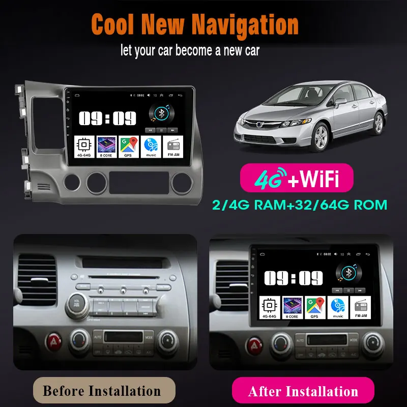 10 &quot4G + 64G Android10.0 4G сеть WI FI RDS автомобиль радио мультимедиа видео плеер для Honda Civic