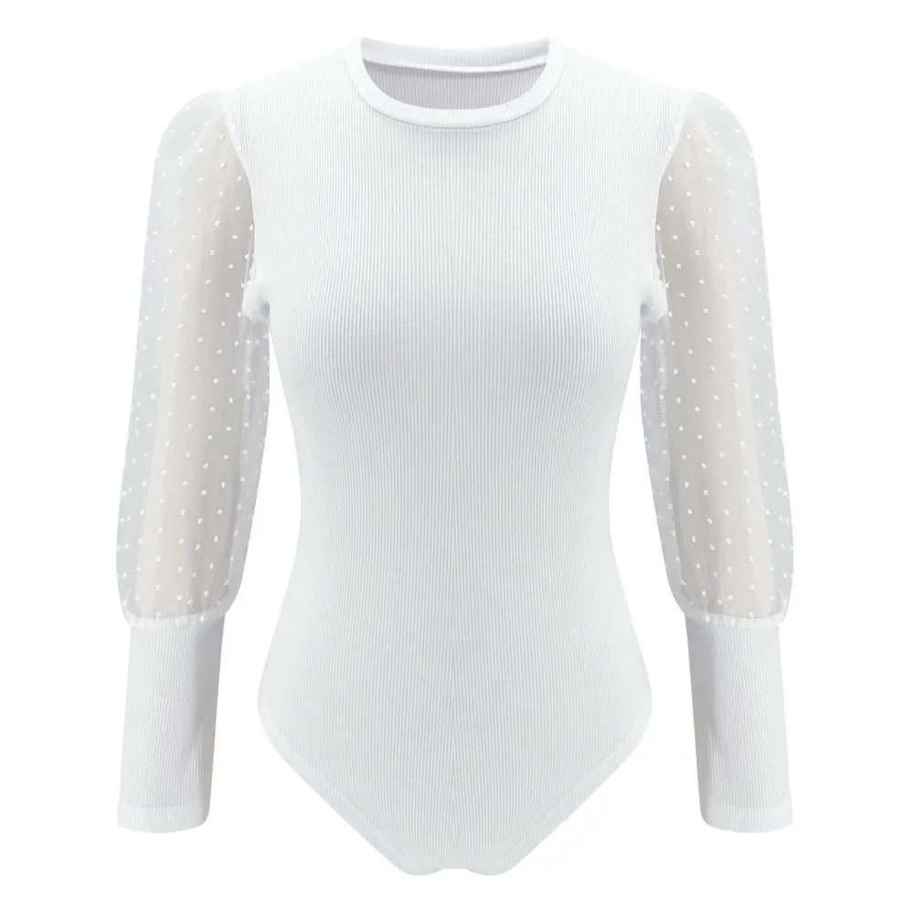 

Autumn Women Jumpsuit Sexy Splice O-Neck Mesh Long Sleeve Pullover New Jumpsuits Fashion Solid Leisure Bodycon Jumpsuit Female