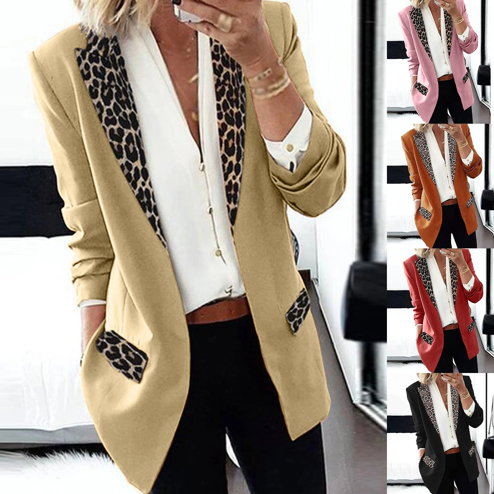 

Women Fashion Double Breasted Loose Fitting Blazer Coat Vintage Long Sleeve Pockets Female Outerwear Slim Coat Jacket