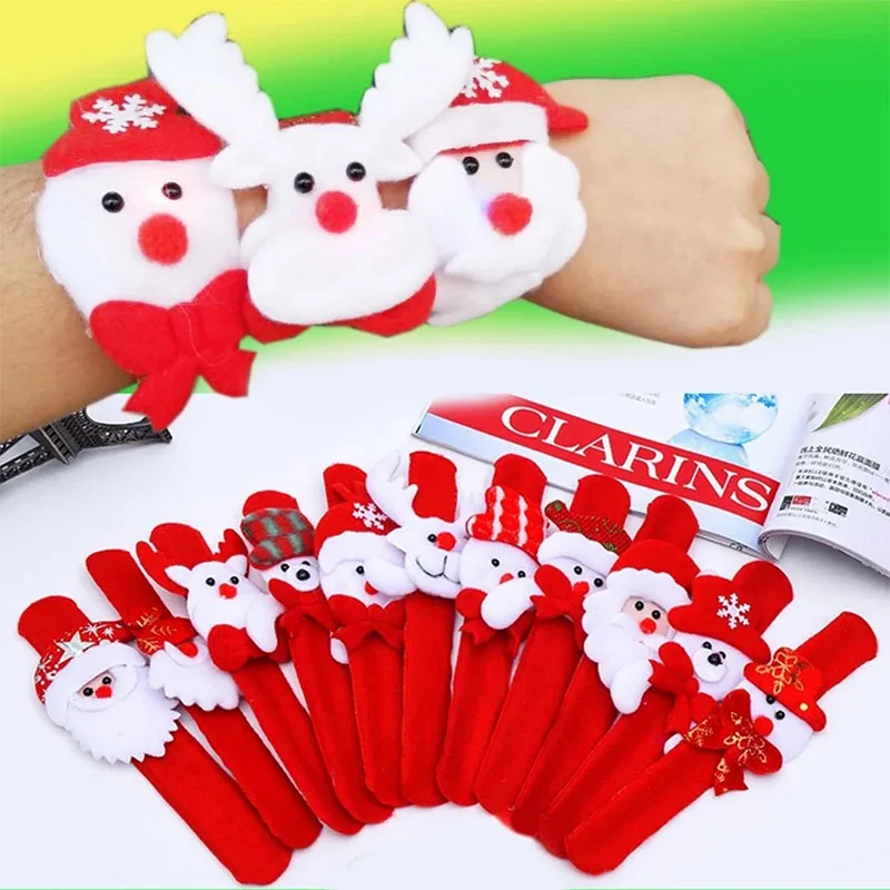

6pcs/lot Funny Gift Christmas Slap Bracelet Santa Claus Circle Wrist Bracelet Birthday Party Supplies Wrap Wristband