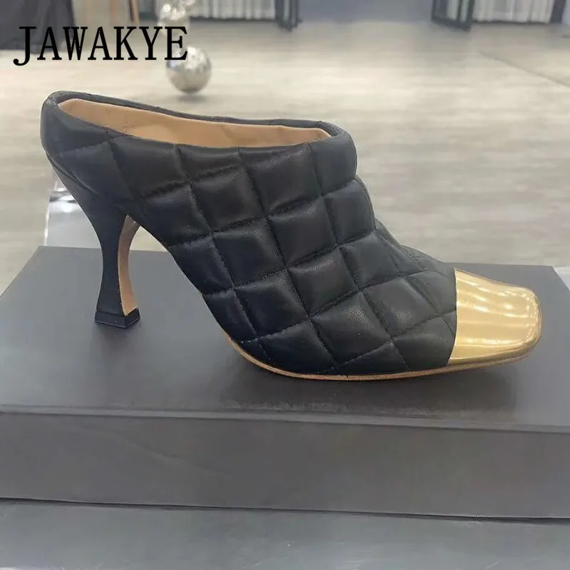 Женские мюли из натуральной кожи с квадратным носком на высоком каблуке в стиле