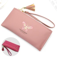 womens wallet long butterfly embroidery zipper high capacity female solid color coin purses card holder bag for phone clutch