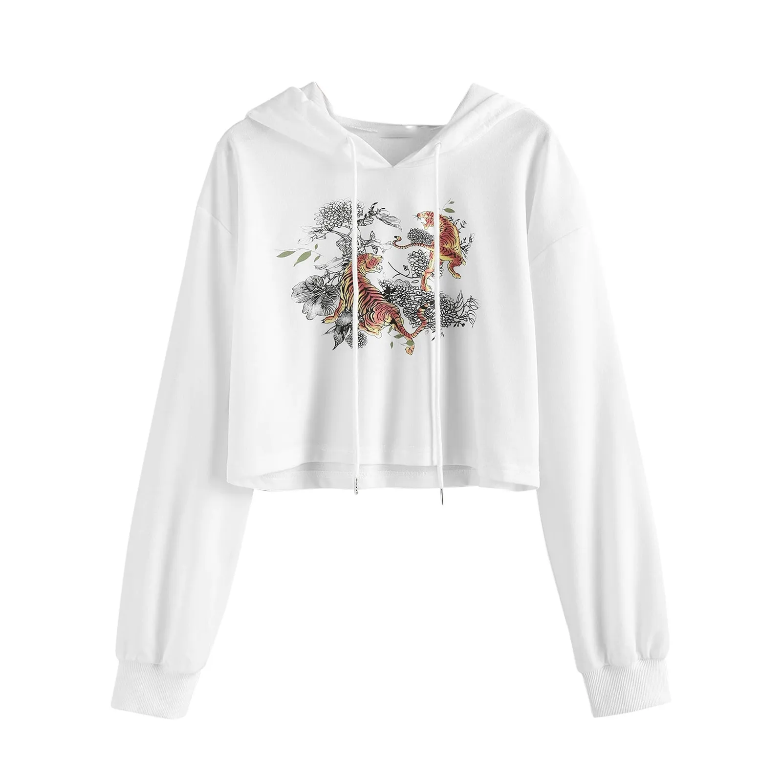 

Hoodie Women Cropped Hoodies Sweatshirt Long Sleeve Floral Print Casual Hoodie Pullover Sweatshirts Hooded Sweatshirt Sudaderas