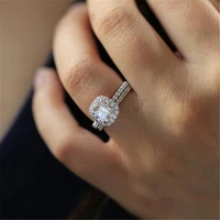trendy exquisite 2pc bridal ring round brilliant cubic zircon prong setting anniversary engagement wedding rings for women