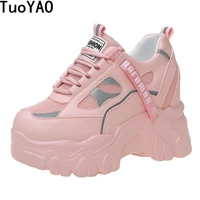 autumn women platform chunky sneakers 8cm high heel black casual vulcanize shoes designer breathable mesh dad shoes sneakers new