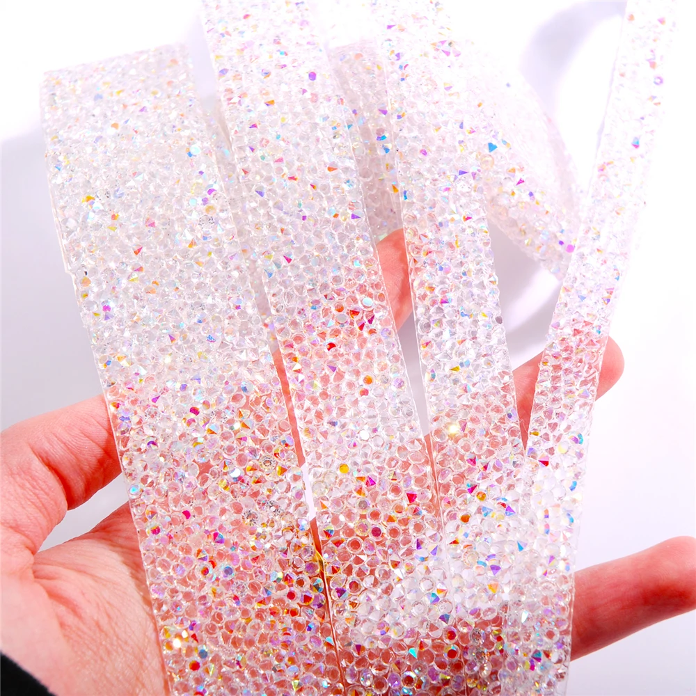 3 ярда прозрачная AB-лента розового цвета AB и с горячей фиксацией стразы