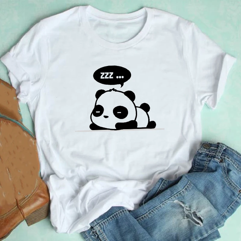 

Women Short Sleeve Cartoon Lazy Funny Panda 90s Casual Mujer Camisetas Clothes Print Tshirt Female Tee Top Graphic T-shirt