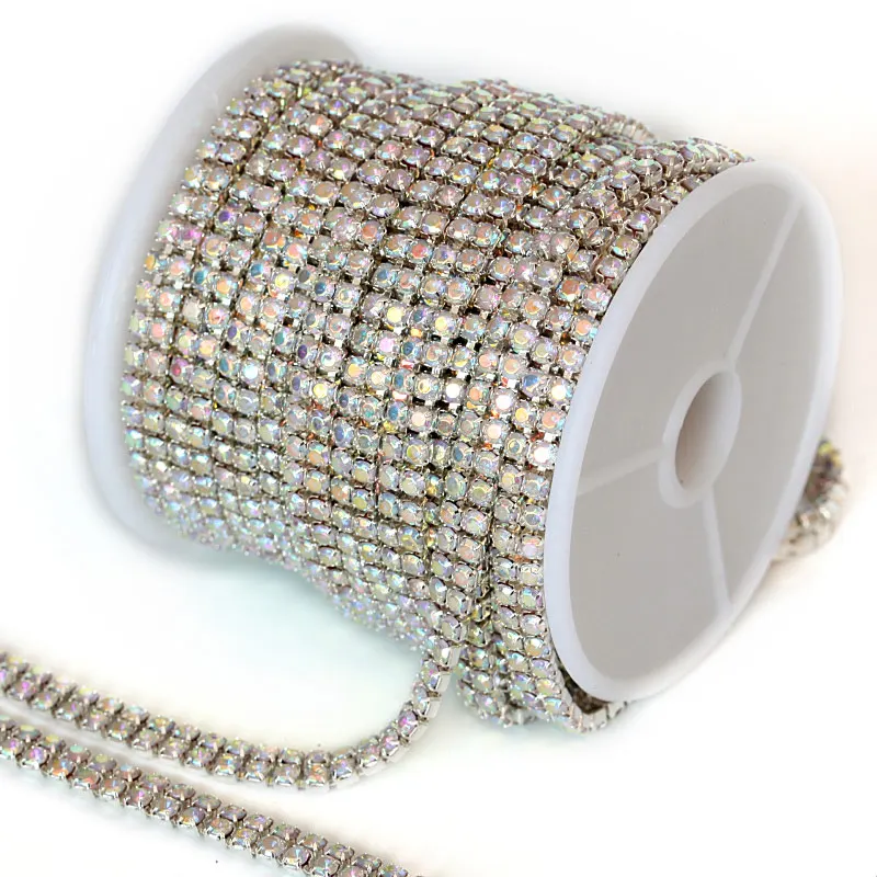1 ярд SS10 Прозрачный Клей на цепочке для пришивания 2 ряда серебряных когтей стразы