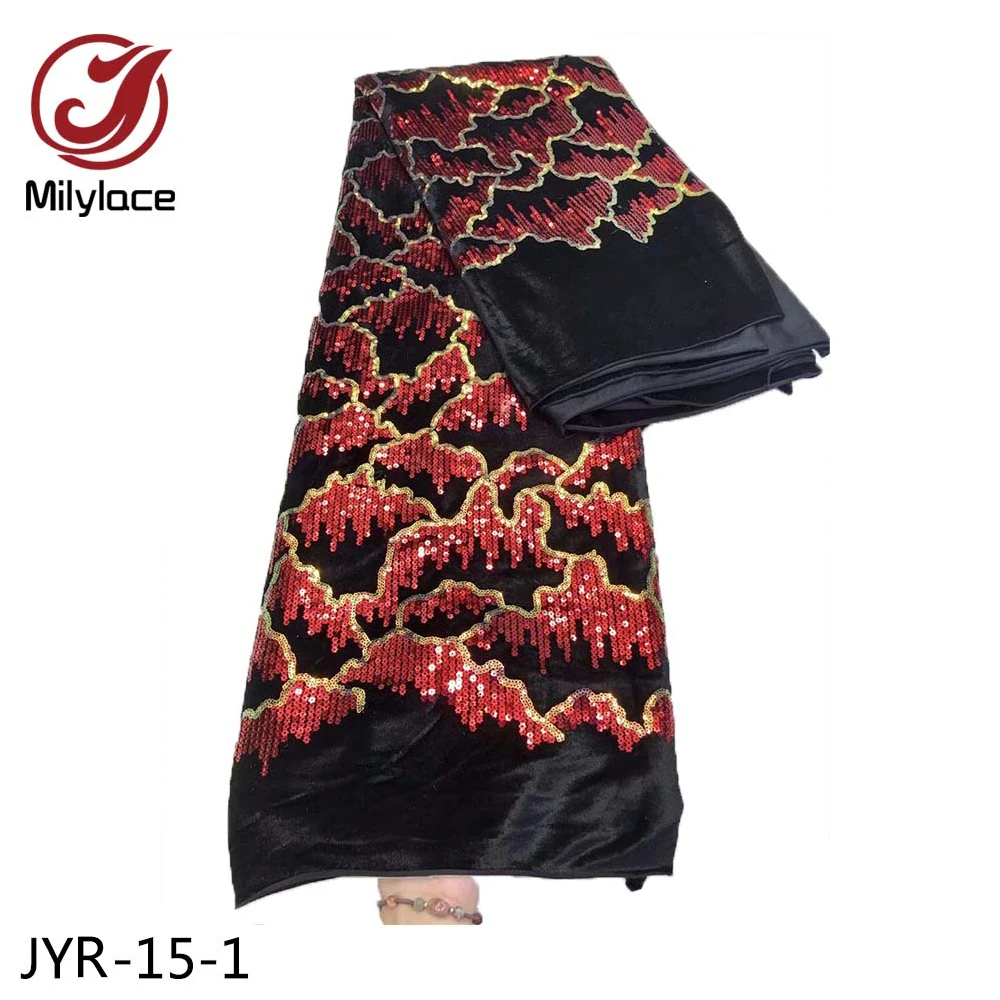 

2020 Nigerian Velvet Lace Fabrics High Quality Lace Embroiderey Fabric with Sequins French Lace Fabric for Evening Dress JYR-15