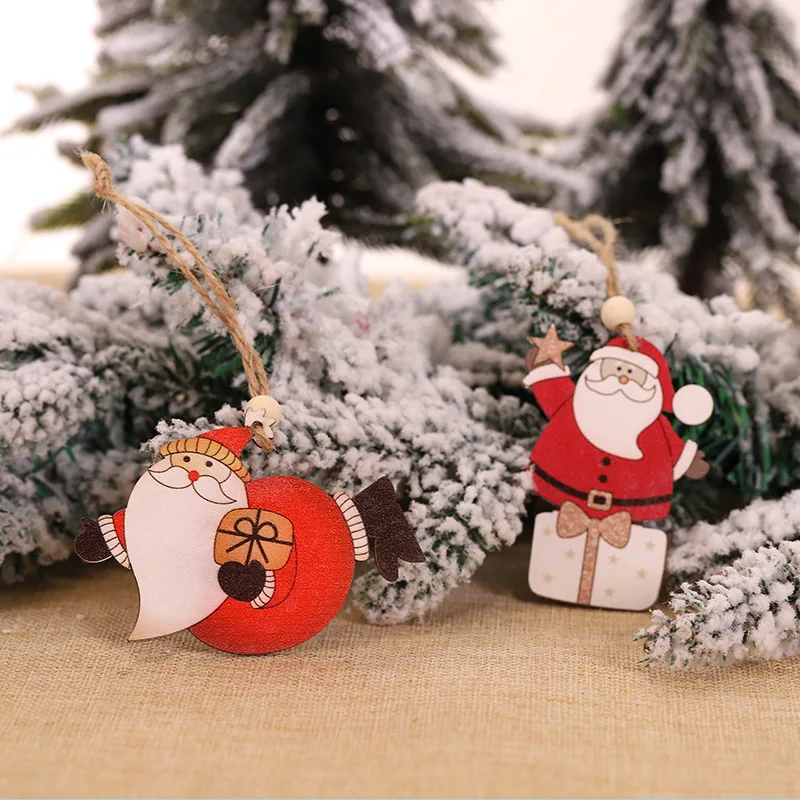 2 шт./компл. деревянные рождественские украшения Изделия из дерева Санта Клаус Снеговик Ангел подвесной кулон рождественские украшения куклы