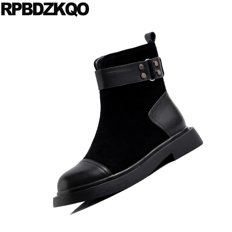 Черные замшевые ботильоны Дизайнерская обувь в стиле милитари Женская Роскошная