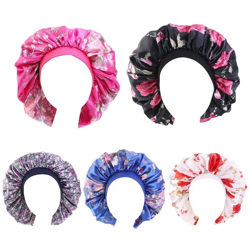 

2021 New Women Extra Large Satin Bonnet Sleep Night Cap Wide Band Floral Jumbo Chemo Cap