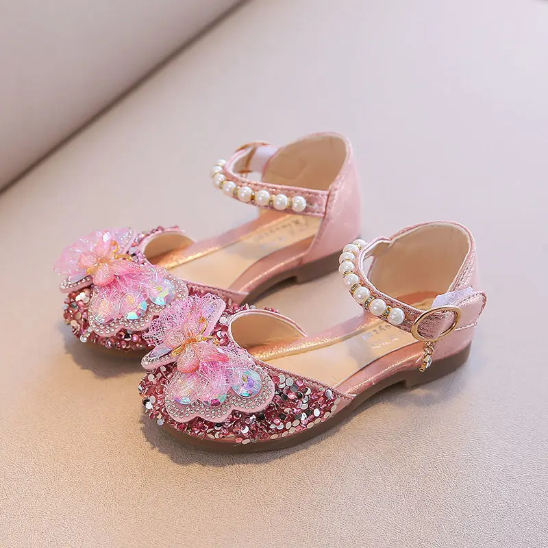 

2021 spring and summer children's sandals pearl diamond girl's princess shoes soft sole antiskid performance shoes girl's shoes