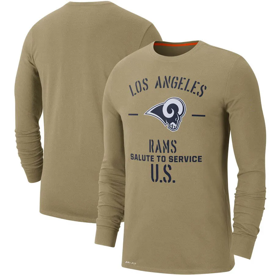 

Los Angeles Men Brand T-shirt Olive football Rams Salute to Service Sideline Performance Long Sleeve Sweatshirt Tops Tees Tan