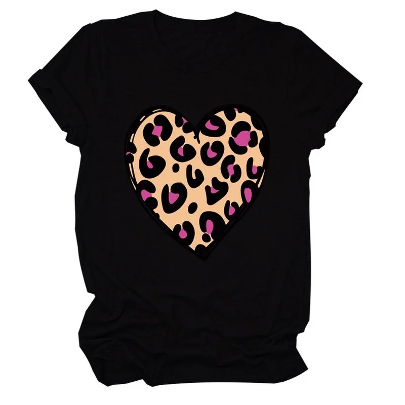 

Women Lady T Shirt Leopard Heart Printed Tshirt Women Short Sleeve Tshirt Ladies Summer Fashion Tee Shirt Tops Female Clothes