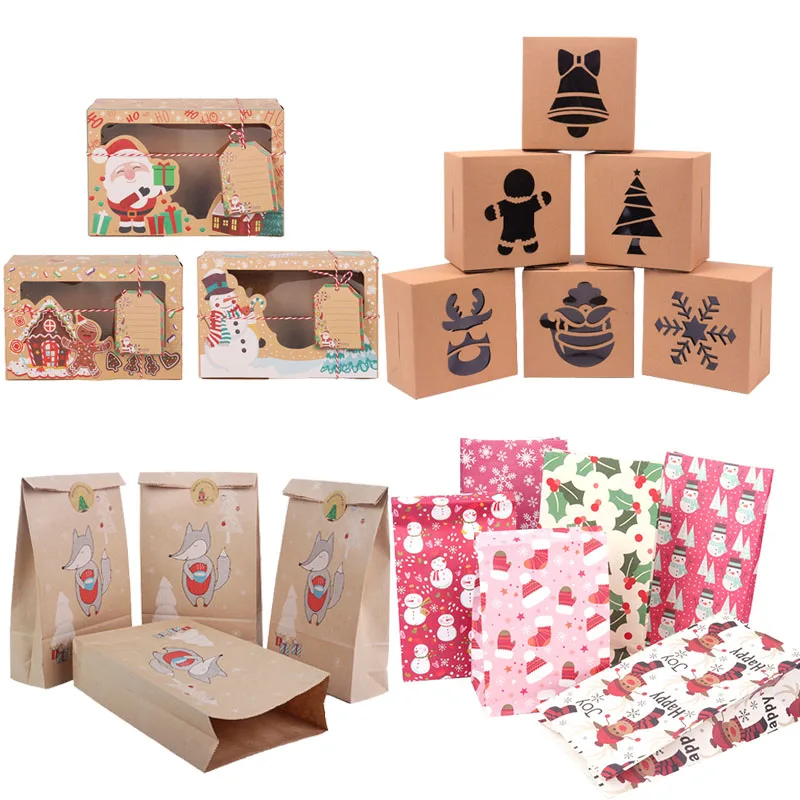 

Merry Christmas Gift Boxes Bags Cookies Candy Pack Box Paper Box Gift Bags Navidad Xmas Party Decorations for Kids Favors Noel