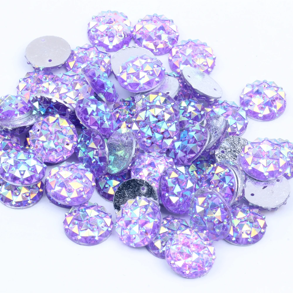 Стразы с плоской задней поверхностью из смолы 14 мм 100 шт. AB цвета 2 отверстиями