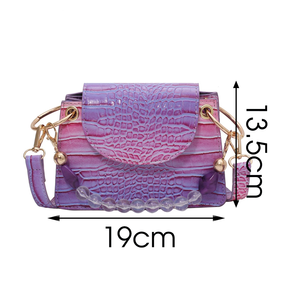 

Alligator Pattern PU Leather Female Crossbody Bags Beaded Chain Design Women Shoulder Simple Bags Ladies Gradient Handbags Totes