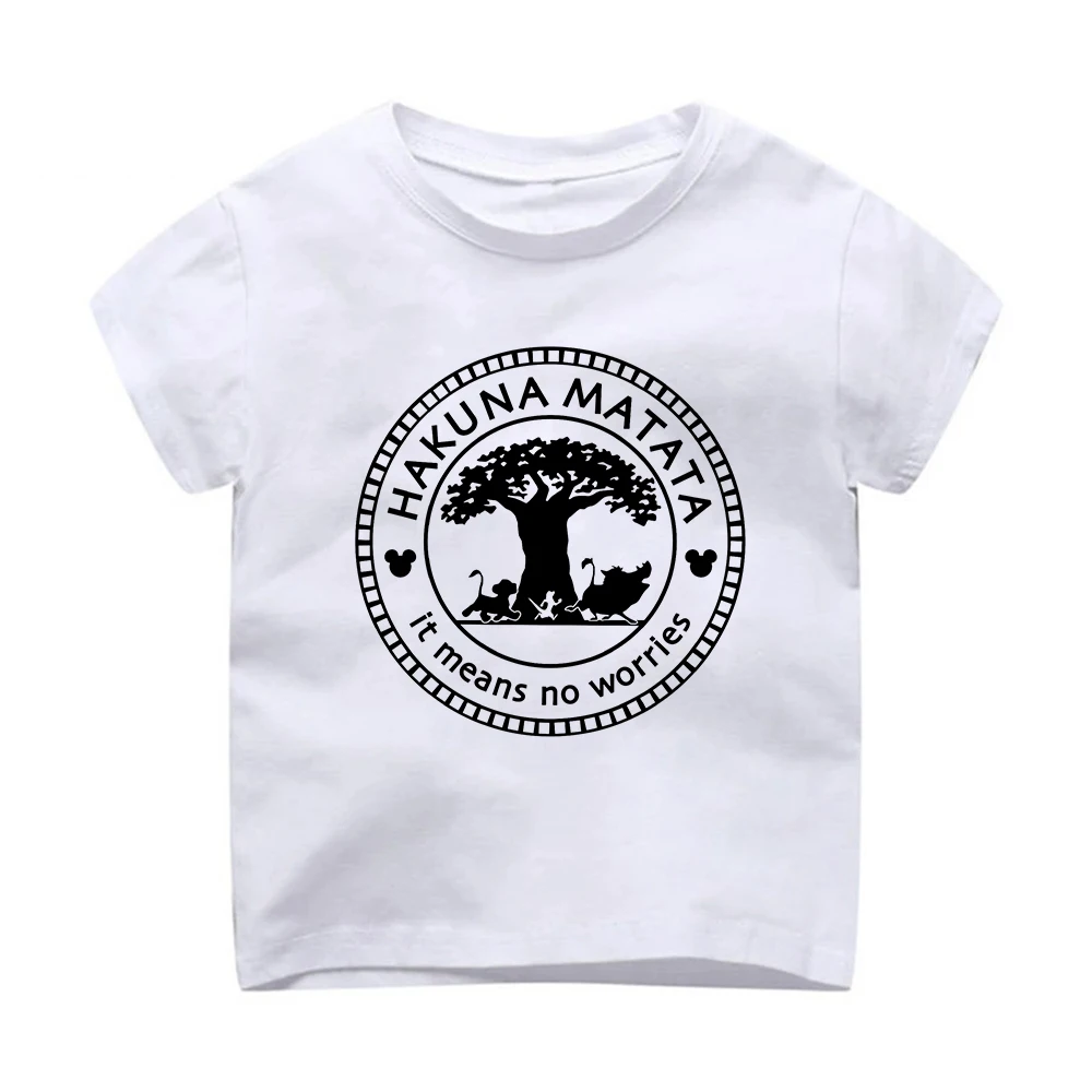 

HAKUNA MATATA Lion King Cute Cartoon Boy T-shirt Summer Retro Female Treasure Comfortable Short Sleeve Top Vogue Baby Clothing