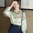 Женская шифоновая рубашка с длинным рукавом, свободная винтажная блузка с атласным принтом в европейском и американском стиле, новинка 2021