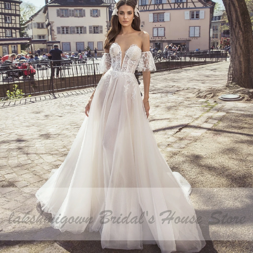 

Lakshmigown Princess Bridal Boho Wedding Dress 2020 Vintage Lace Corset Sexy Tulle Mariage Long Beach Wedding Dresses Vestidos