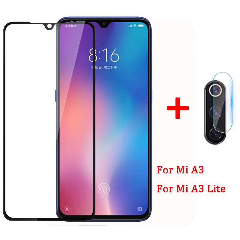 Закаленное стекло 2 в 1 с полным покрытием для задней камеры Xiaomi Mi A3 Lite Защитное