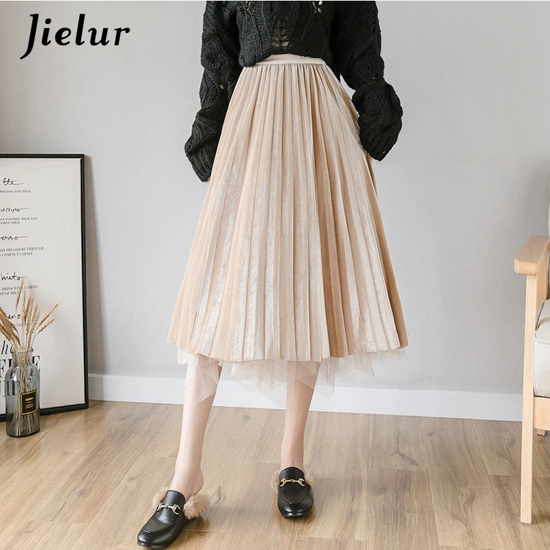 Jielur корейские женские Юбки Модная элегантная женская плиссированная юбка