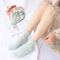 fashion lace ruffles soft cotton women socks top quality solid color cute socks sweet princess girl cozy lovely frilled socks