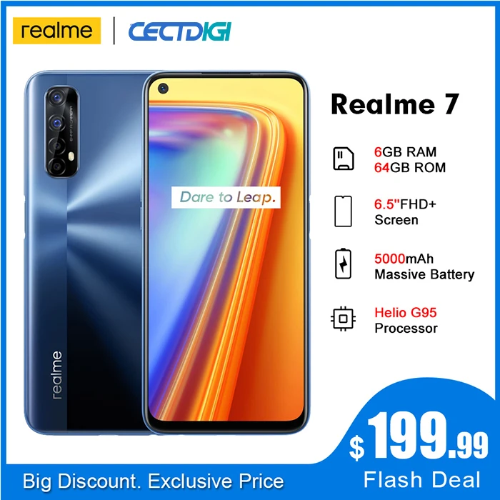 

realme 7 5000mAh RMX2155 NFC 6.5''FHD+ 6GB 64GB 48MP Quad Cams Smartphone Helio G95 Octa Core 30W DartCharge Mobile Phone
