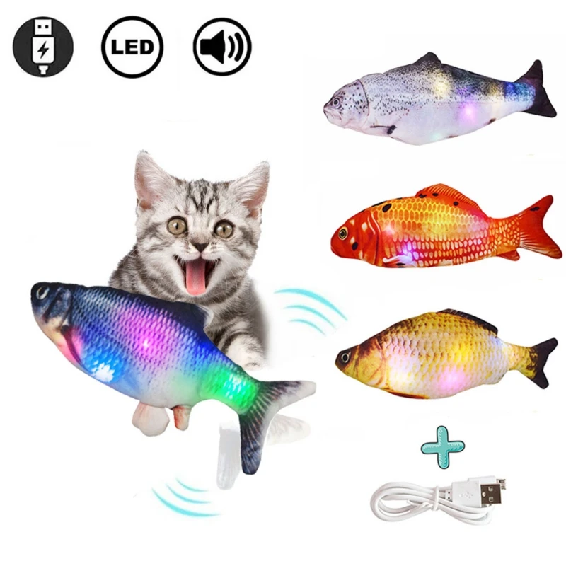 

Electric Simulation Fish Funny Cat Toy Colorful Led Light + Music + Swing Electric Tail USB Rechargeable Glowing Wagging Pet Toy