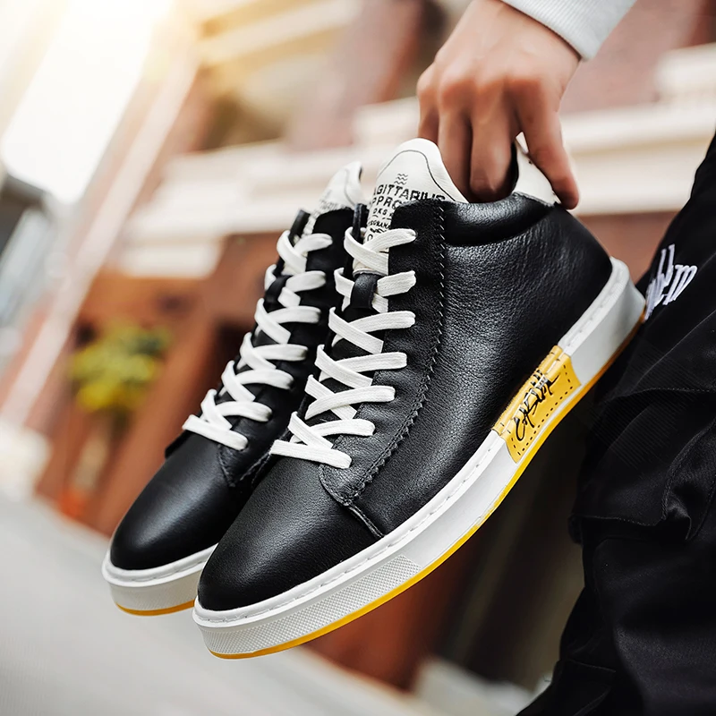Superior de Couro Botas de Neve Botas de Inverno Sapatos de Skate Qualidade Rachado Botas Masculinas Marca Pele Quente Confortável Tênis