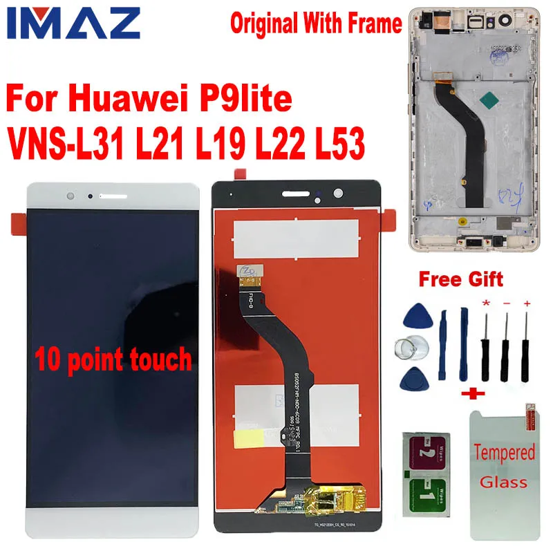 

IMAZ Original 5.2'' Display Replacement with Frame for Huawei P9 Lite VNS-L31 L21 L19 L53 L LCD Touch Screen Digitizer Assembly
