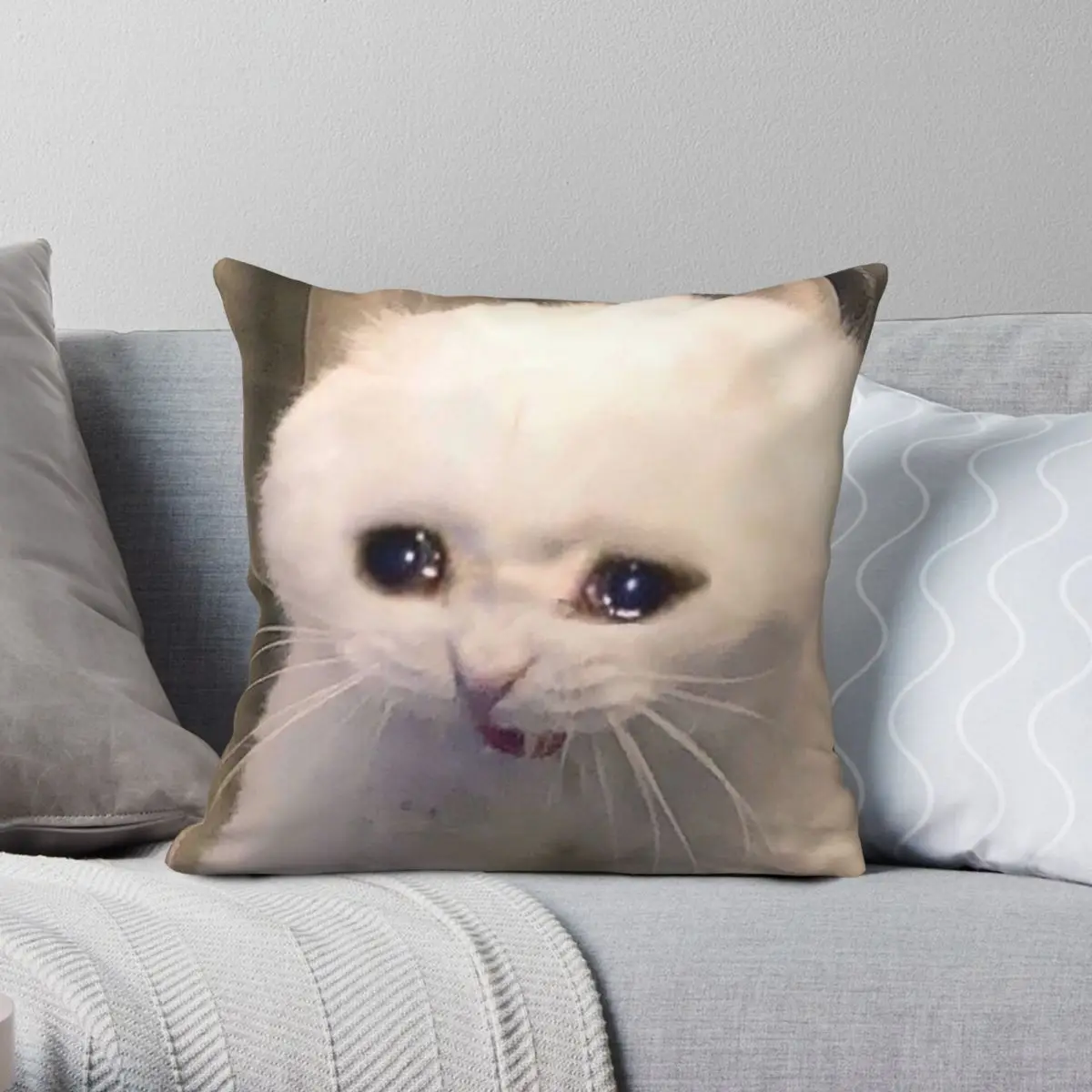 

Crying Cat Meme Square Pillowcase Polyester Linen Velvet Pattern Zip Decor Throw Pillow Case Sofa Seater Cushion Case