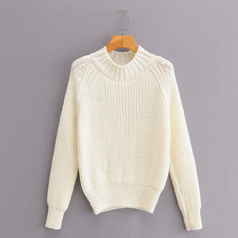 ZA 2020 Women Autumn Winter pure white Sweater O-Neck Thicken Girl Long Sleeve Casual Loose Knit Pullovers | Женская одежда