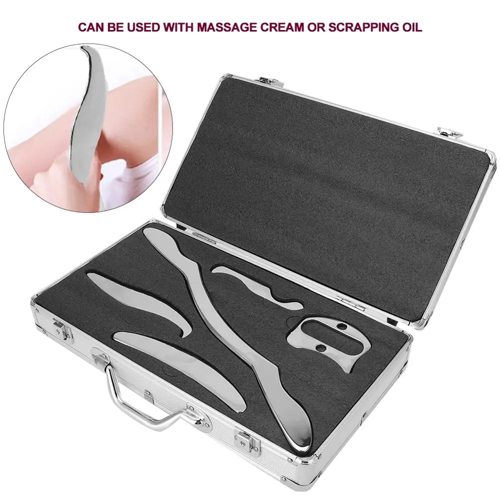 

5Pcs/set Profession Stainless Steel Scraping Guasha Board Fascia Knives Tools Relieve Muscle Pain Slimming Shaper Massage Health