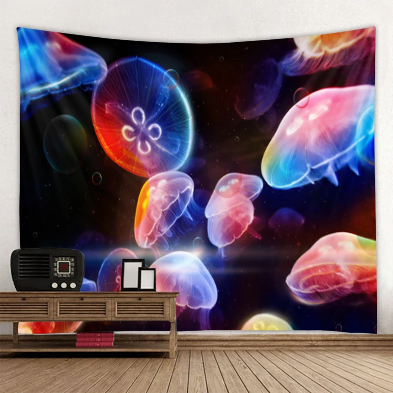 

Beautiful and Interesting Marine Life Jellyfish Tapestry Art Deco Blanket Curtains Home Bedroom Living Room