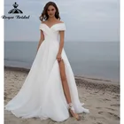 ТРАПЕЦИЕВИДНОЕ пляжное платье с бисером, складками, рукавом-крылышком, открытыми плечами, высоким разрезом, Свадебные платья vestido para boda playa Roycebridal 2022