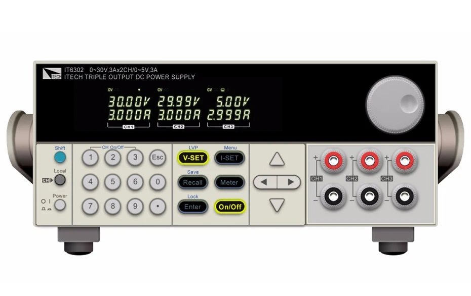 

ITECH IT6302 3 Channel Programmable DC Power Supply 30V/3A/90W*2CH 5V/3A/15W*1CH