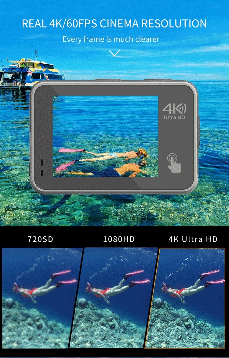 للبيع كاميرا أكشن Ultra HD 4K / 30fps WiFi ، 2.0 بوصة ، 170D ، كاميرا مقاومة للماء تحت الماء ، خوذة Vedio Go Sport Pro