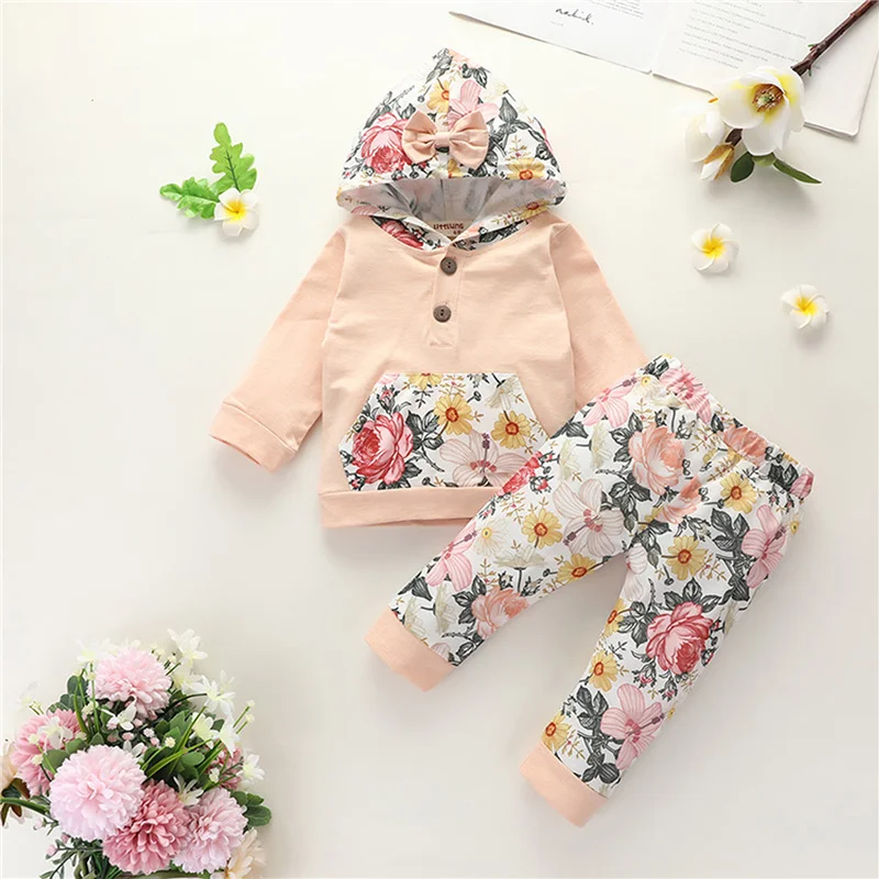 

Коллекция 2021 года, худи с цветочным принтом и капюшоном, штаны с высокой талией, комплекты детской одежды