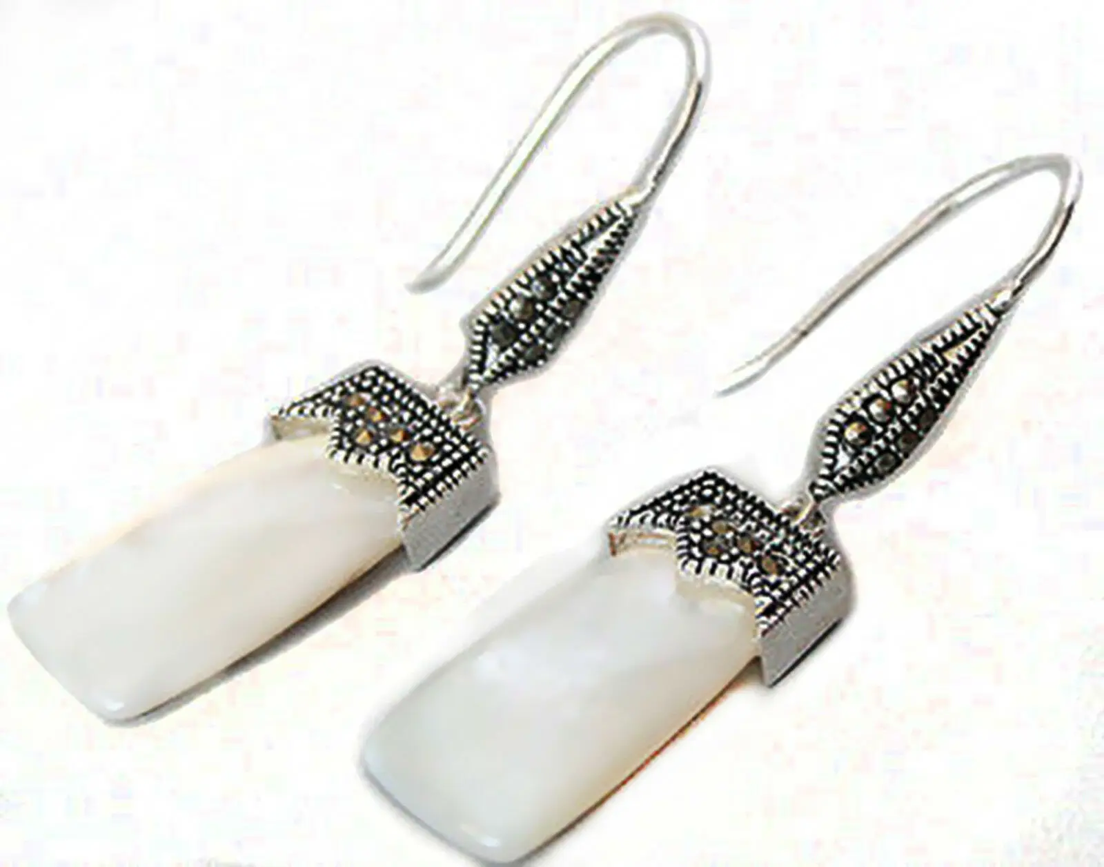 Настоящая белая из перламутровых раковин марказит 925 пробы серебряная