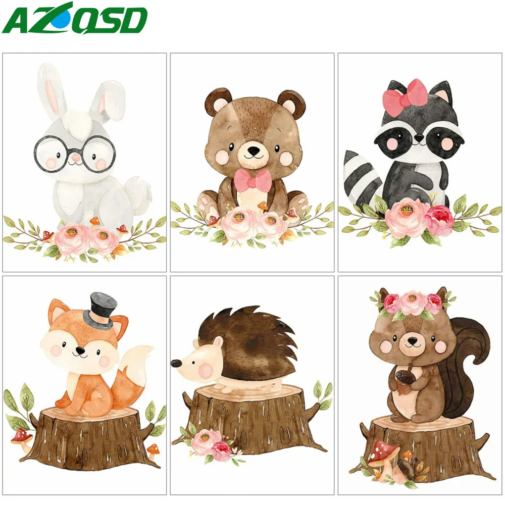 

Алмазная вышивка AZQSD, мозаика с лисой, Кроликом, медведем, полное сверление, ручная работа, мультяшное животное, вышивка крестиком, домашний ...
