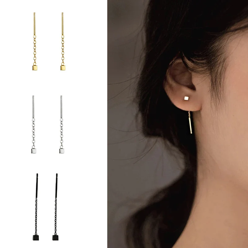 

1 Pair Simple Kpop Women Earrings Dangle Earring Geometric Block Long Tassel Bar Drop Earring Line Women Minimalism Jewelry Gift