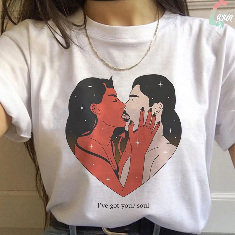 Футболка женская в стиле ретро свободная Модная рубашка с принтом Love &amp Hell