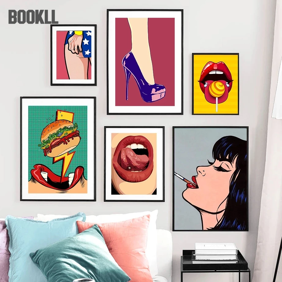 

Abstract Nordic Fashion Sexy Woman Red Lips HD Print Art Canvas Painting Poster Home Decoration For Living Room Bedroom Wall Dec