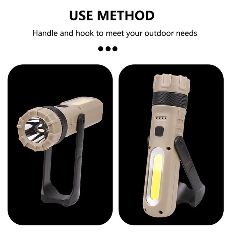 

Portable COB Flashlight Torch USB Rechargeable LED Work Light Built in Battery Hanging Hook Lamp for Outdoor Camping