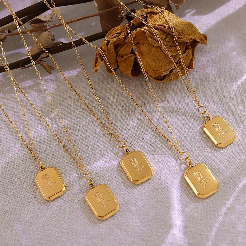 Stainless Steel Rose Pendant Clavicle Chain Necklace Plated Gold Gift For Women Decoration On The Neck 2021 Trends Jewellery | Украшения и