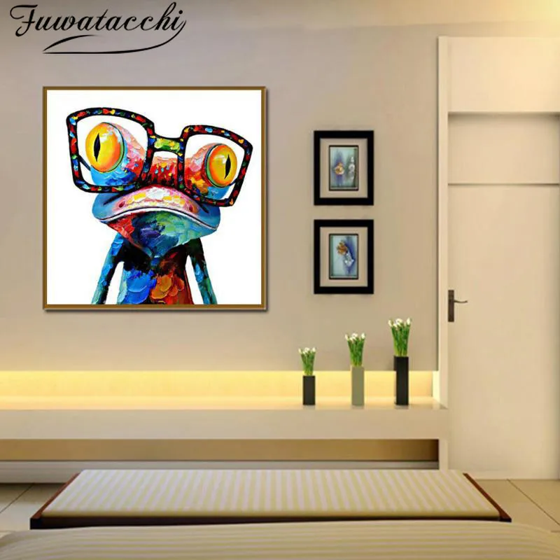 Красочная лягушка Fuwatacchi с очками абстрактная масляная живопись на холсте печать